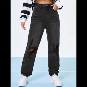Shein Ripped Detail Straight Leg Jeans